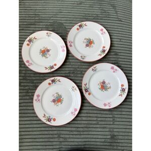 VTG Thomas Bavaria Four Floral Pattern Red Trim Appetizer Plate Grandmillennial